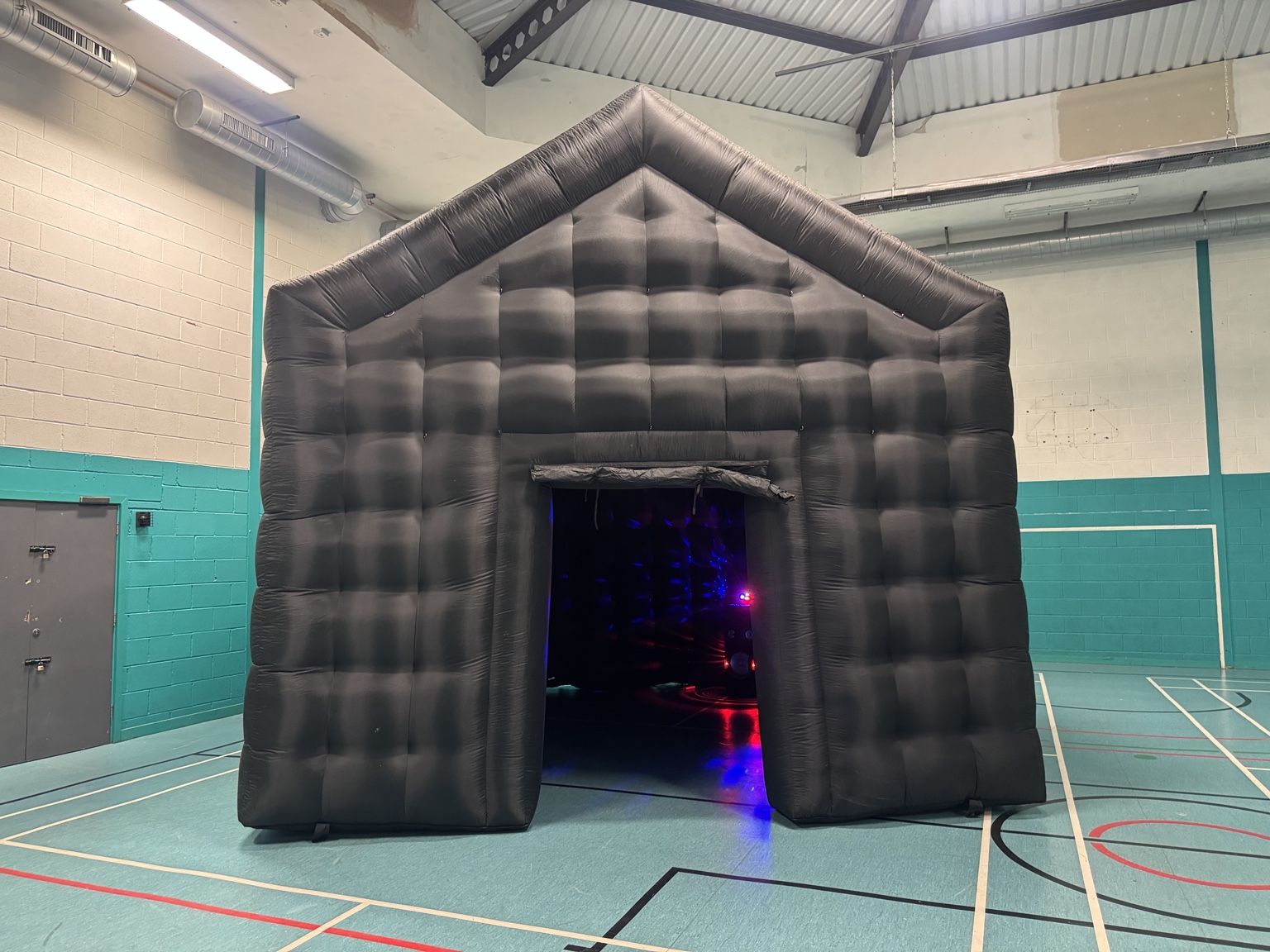 Black inflatable disco dome front view