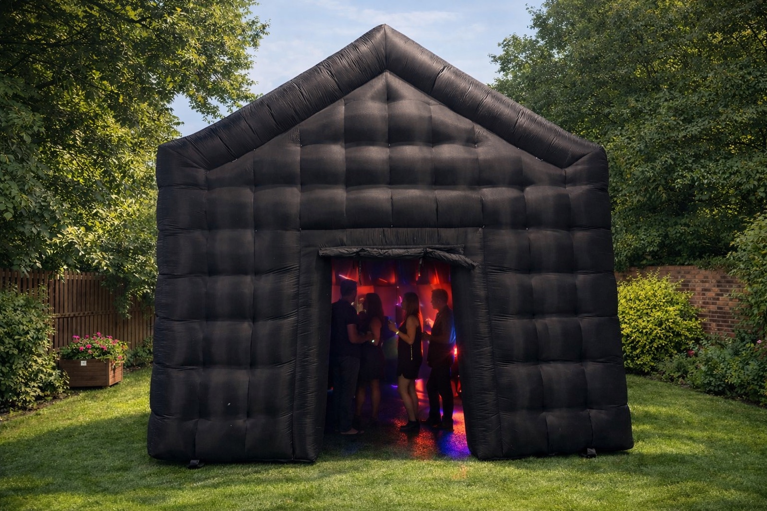 Disco dome set up outdoors in a garden